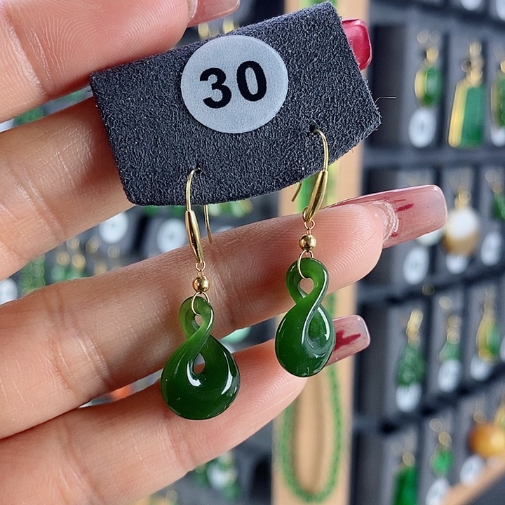 和田玉耳饰18K金镶嵌