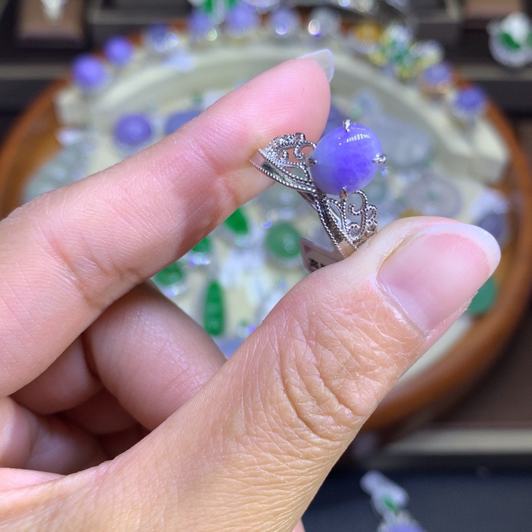 翡翠戒指银S925镶嵌翡翠