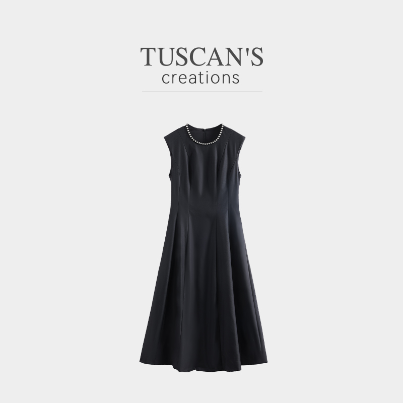 TUSCAN'S CREATIONS优雅气质珠珠领高腰无袖女连衣裙时代双鱼女装