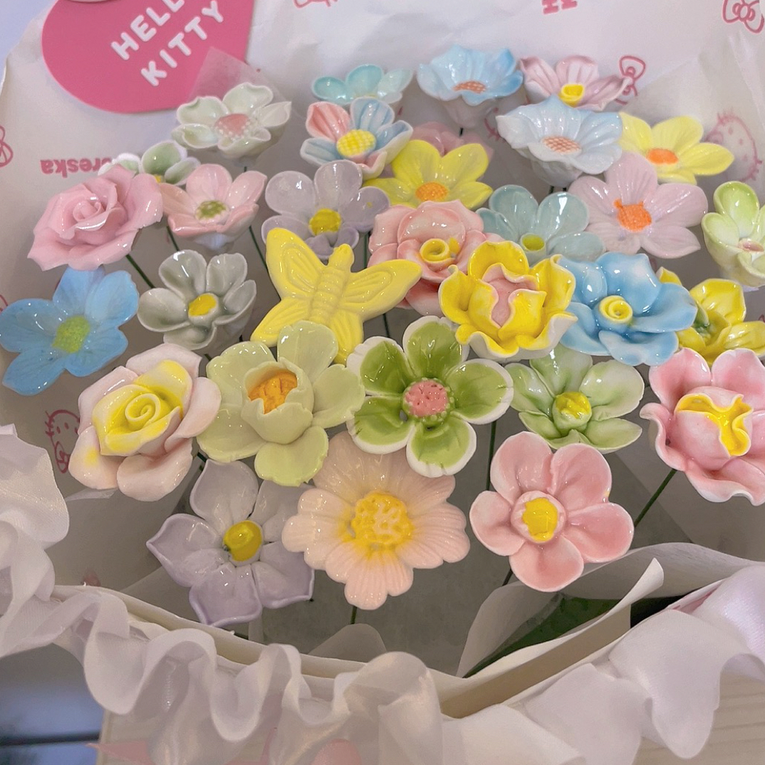 陶瓷花束永生花真diy新娘手捧花送老师同学礼物冰激凌花束