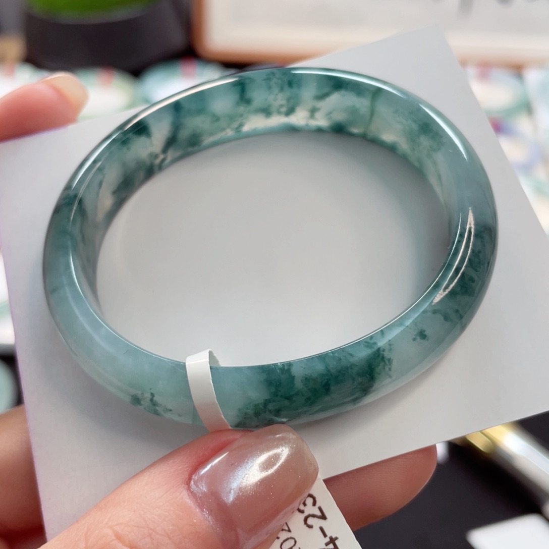 【闪购商品】翡翠手镯未镶嵌54贵妃冰透水墨山水画16号