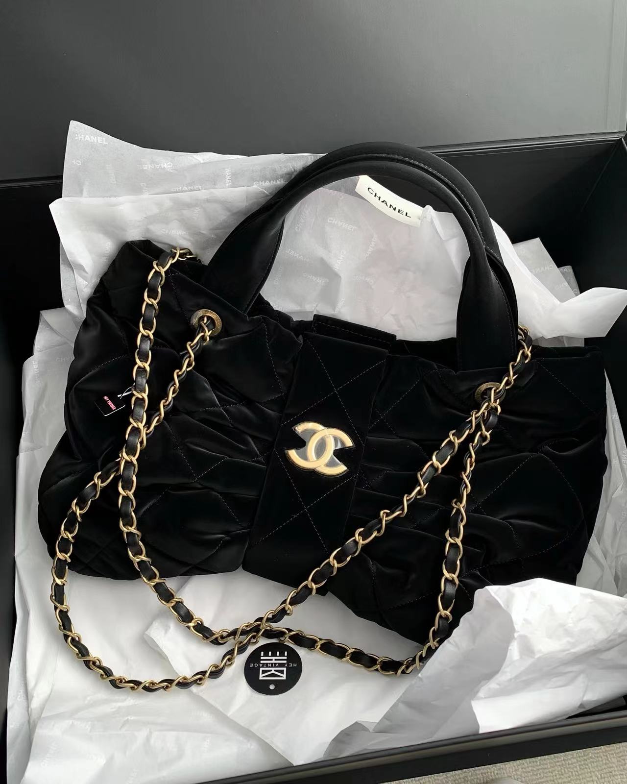 未使用 Chanel/香奈儿 25k黑金塔夫绸蝴蝶结包 33cm  16649913