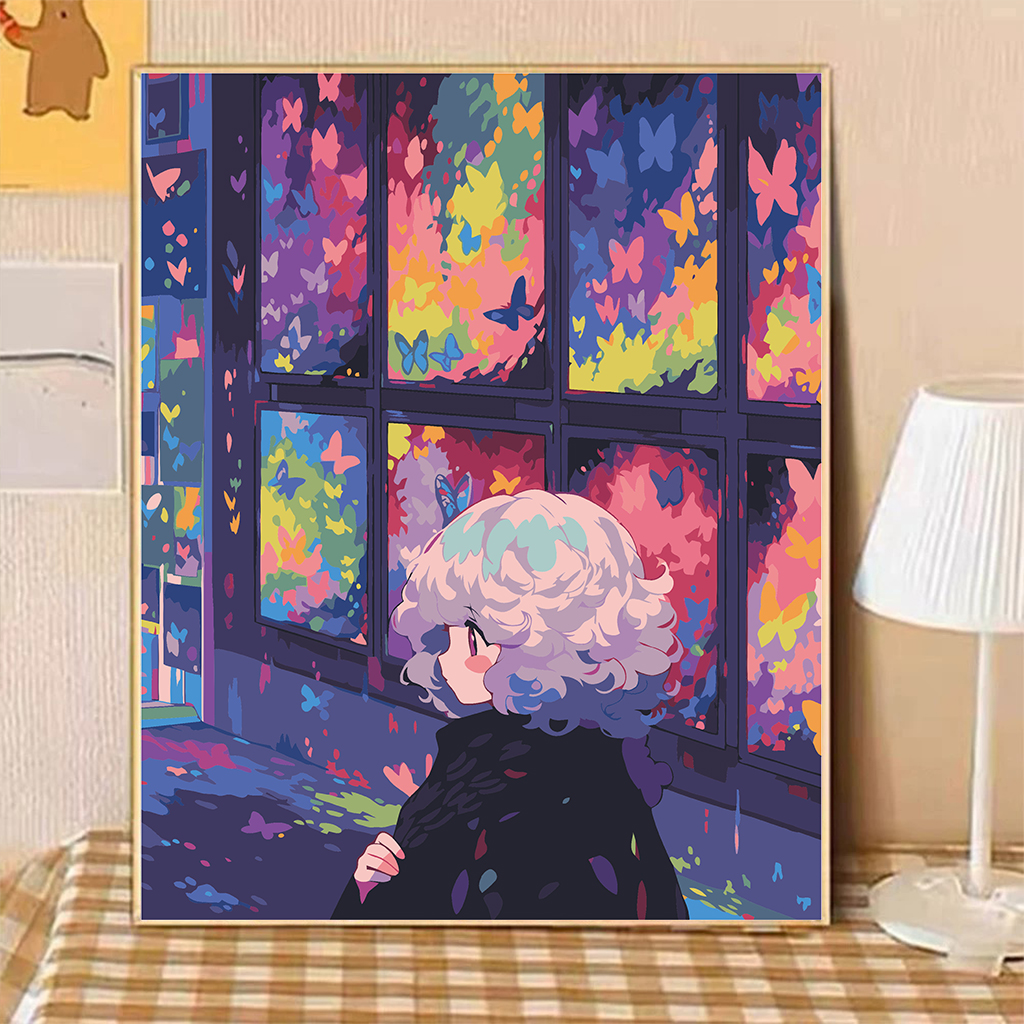【蝴蝶少女】八代背板 梦幻美女唯美治愈DIY数字油画丙烯手工装饰画