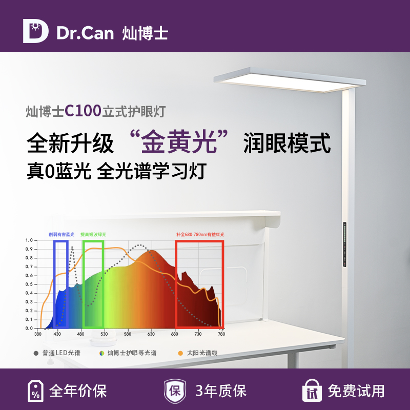 Dr.Can【灿博士C100】立式护眼灯全光谱学习专用阅读落地灯大路灯