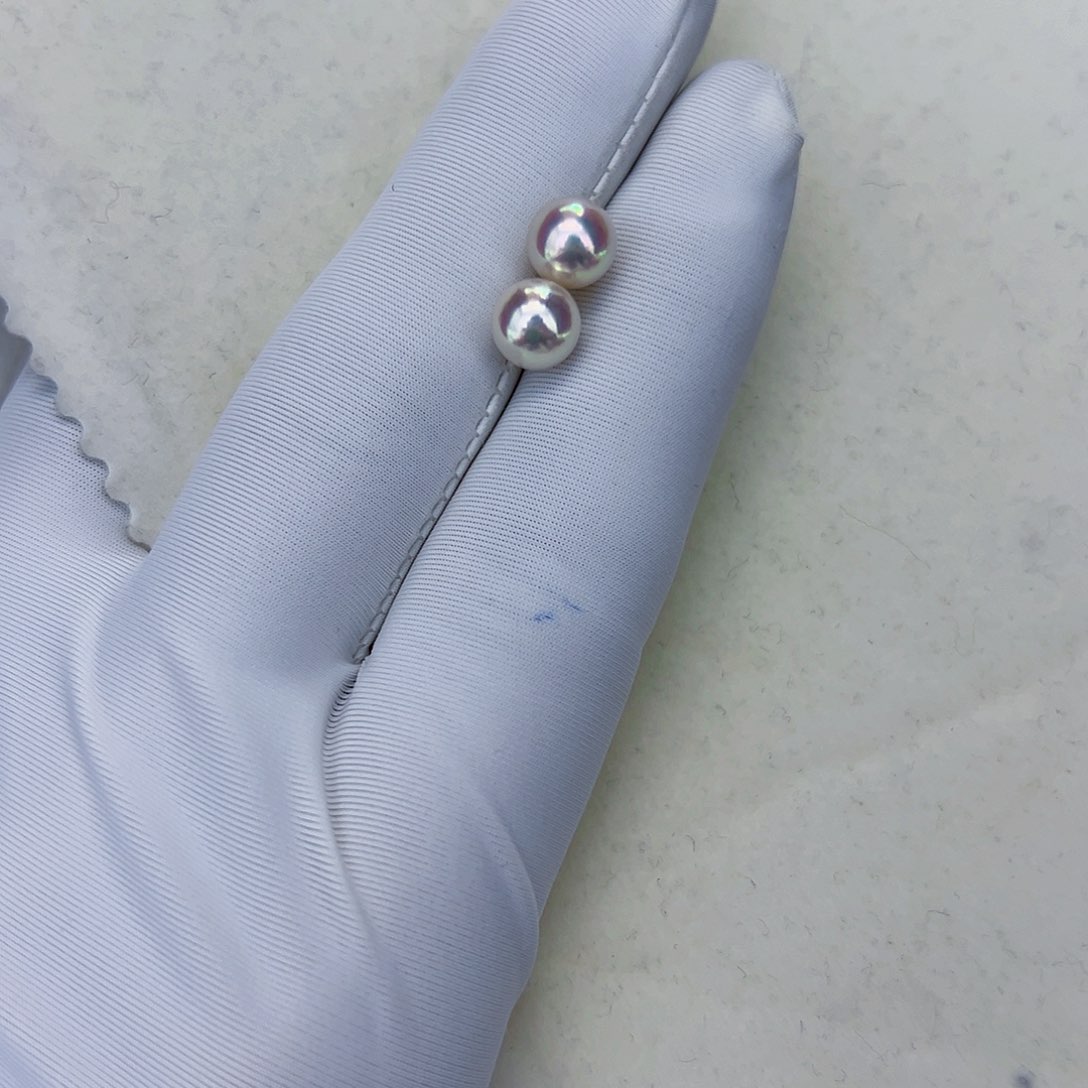 海水珍珠海水akoya天女耳钉7-7.5mm18K金镶嵌