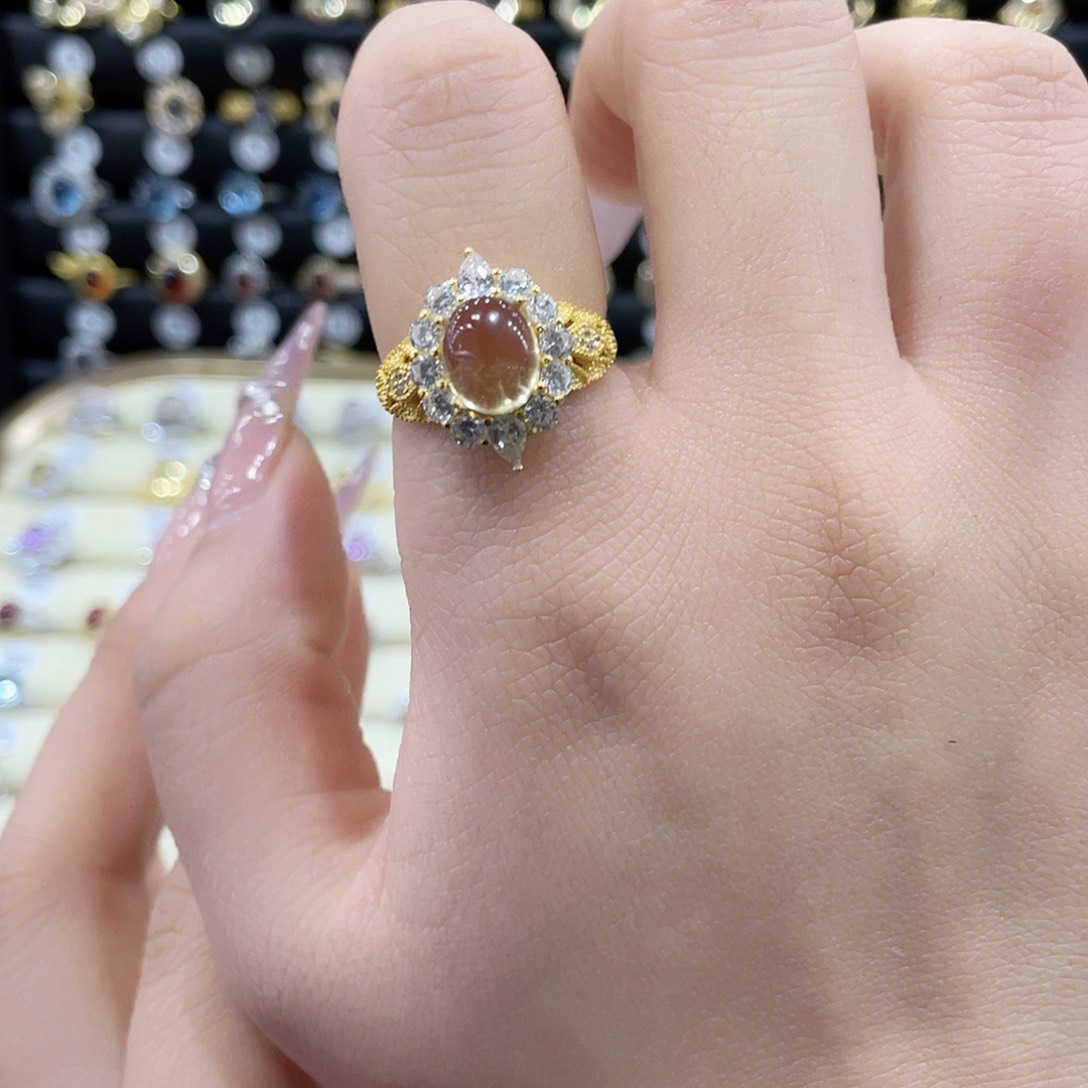 黄晶戒指银S925镶嵌戒指