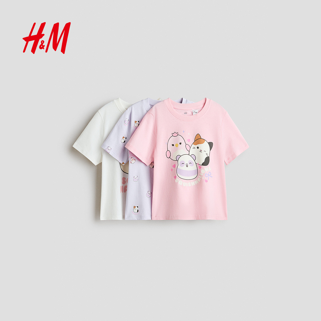 【小猪佩奇】HM童装T恤儿童甜酷少女风新款3件装纯棉短袖0937175