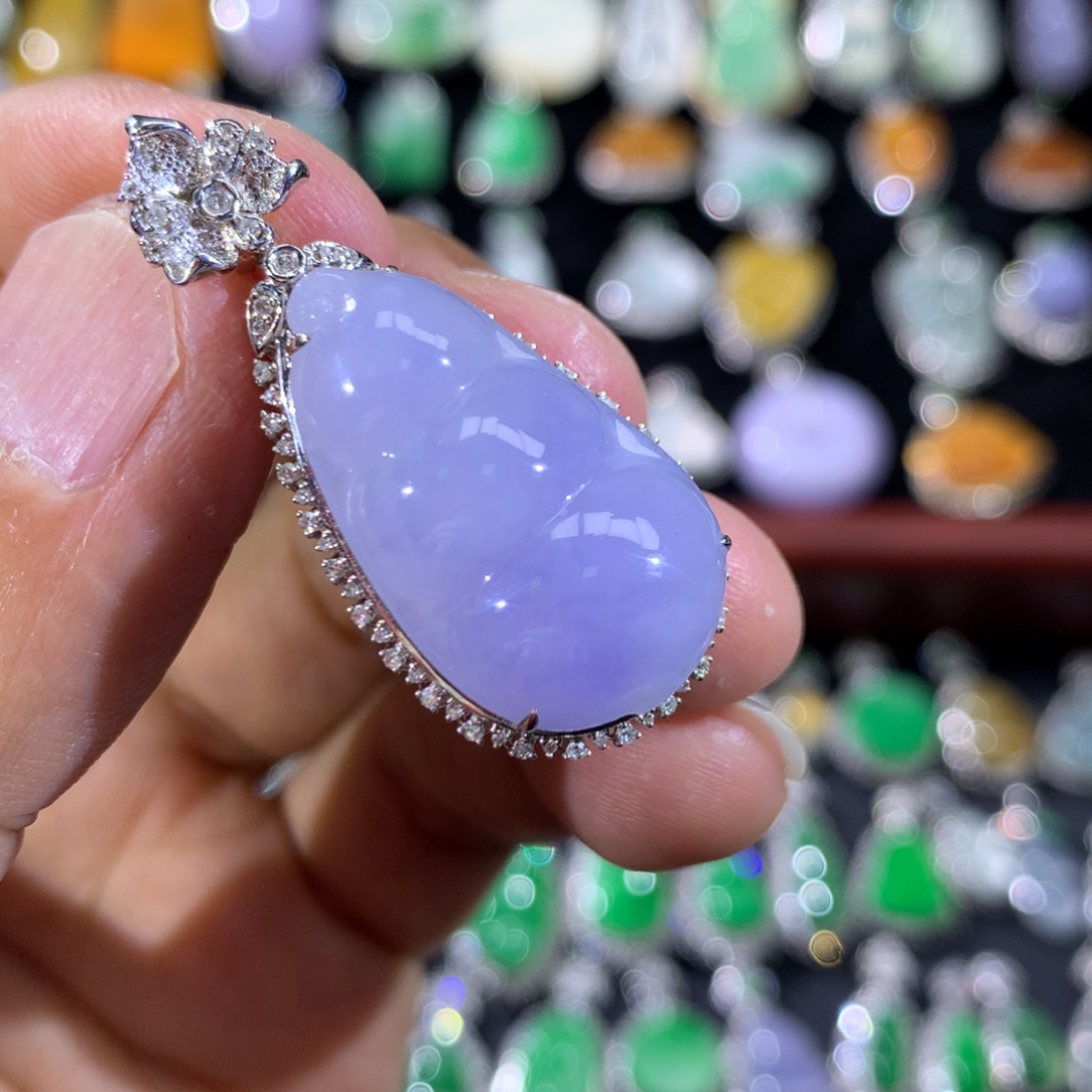 翡翠18K金镶嵌吊坠(不含链)