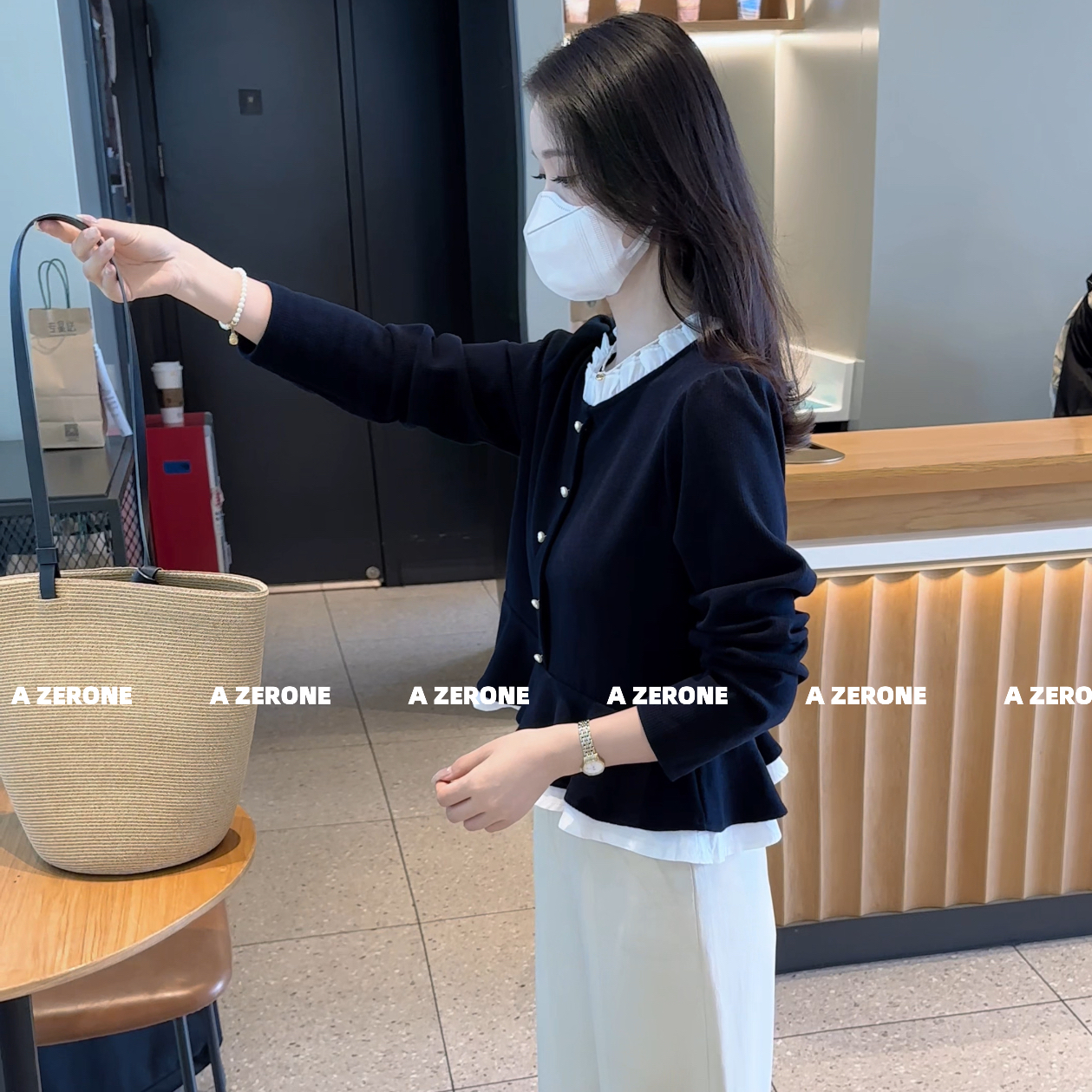  BK 拼接木耳领衬衫女2025秋季新款长袖宽松休闲百搭减龄上衣