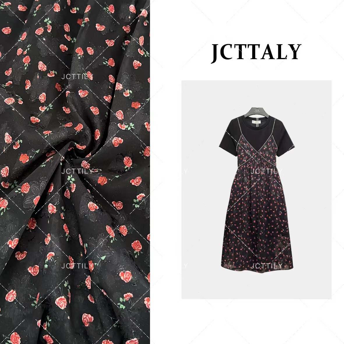 【茶茶】拼接假两件夏季减龄收腰显瘦碎花裙JC-A3028