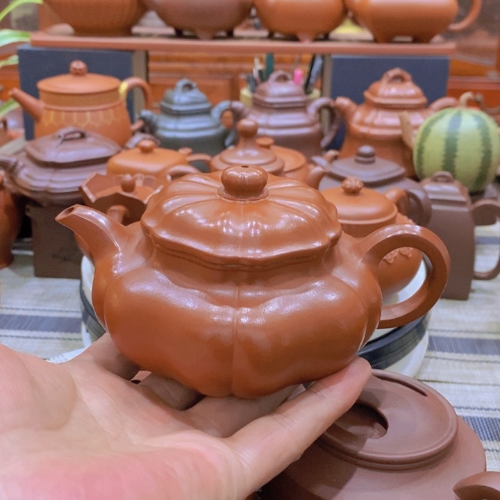 紫砂茶壶葵仿古300cc原矿赵庄朱泥