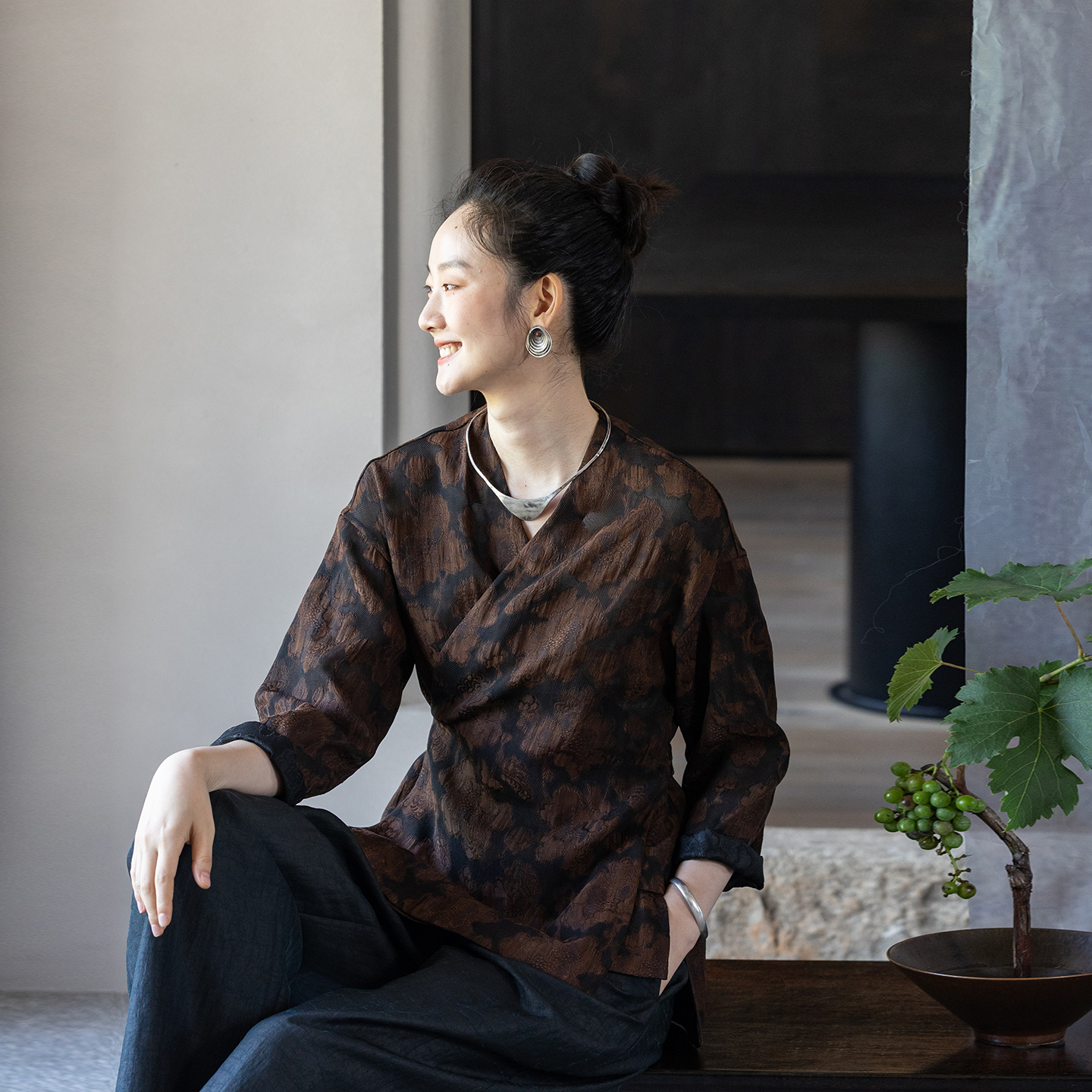 牧衣游原创 铁木机织半手工罗莨绸短外套东方禅意中式开衫 花蝶