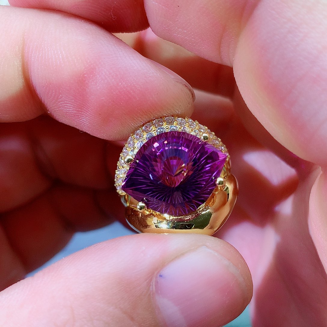 水晶戒指银S925镀金镶嵌