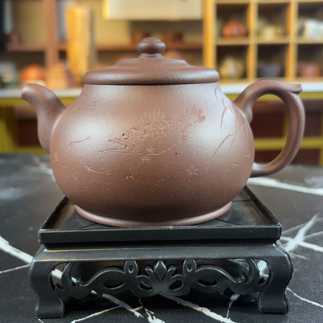 於饶大师原创黄龙山紫玉金砂260cc潘壶紫砂壶茶壶