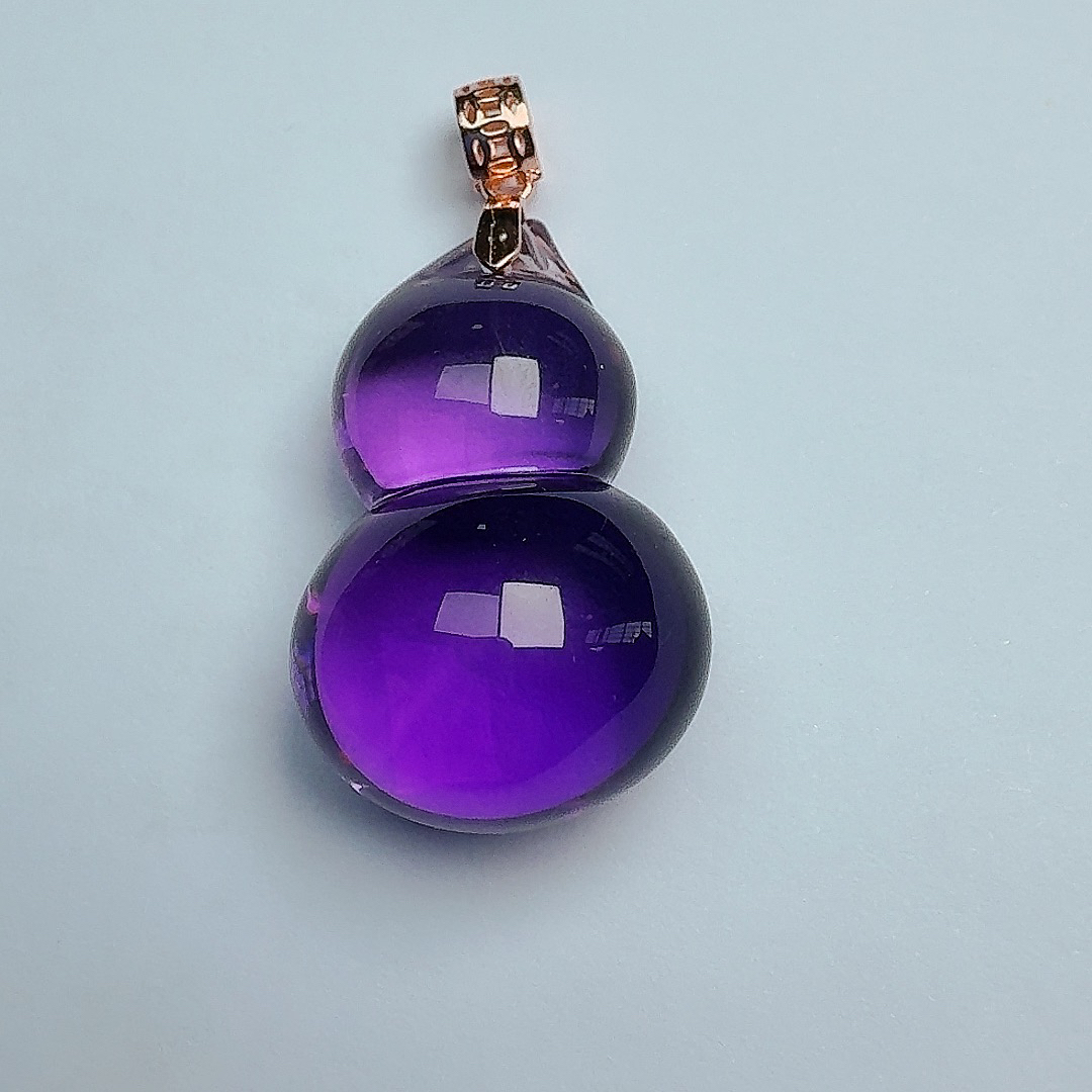 天然S925银乌拉圭全净体紫水晶葫芦吊坠主石31.7*19.2*15.7尺寸