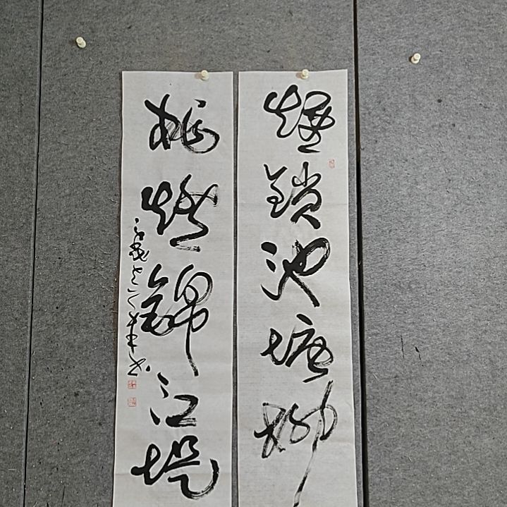 书法宋秉民书法。四尺对开。桃燃锦江堤