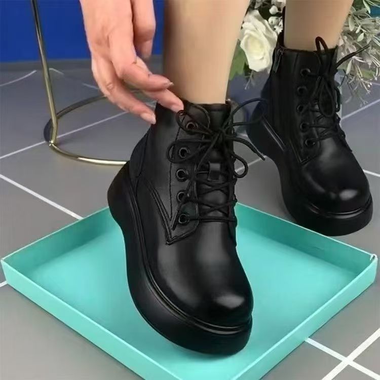 2025马丁靴加绒冬季冬季妈妈靴子休闲靴子英伦风女圆头