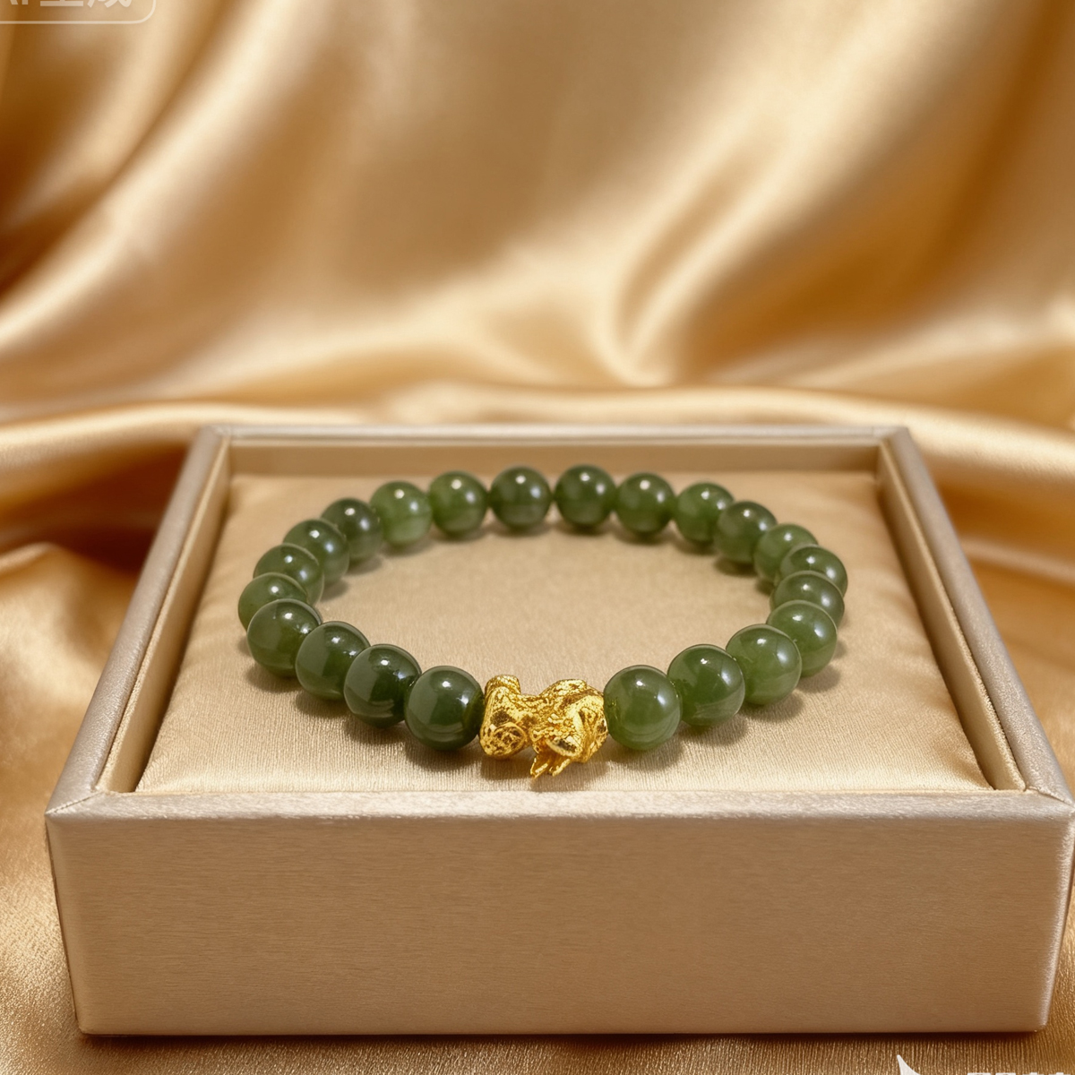 纯天然新疆8MM和田玉菠菜绿手串真品生日礼物送老婆上等高级手链