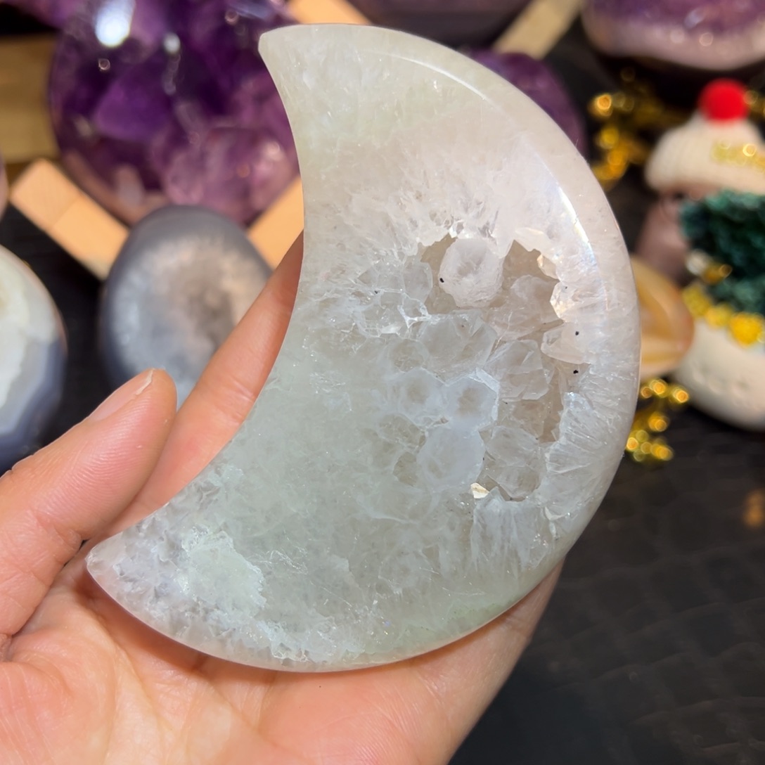 紫晶珠宝半成品未镶嵌3白水晶月亮