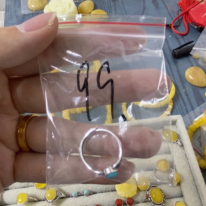 蜜蜡裸石银S925镶嵌戒指