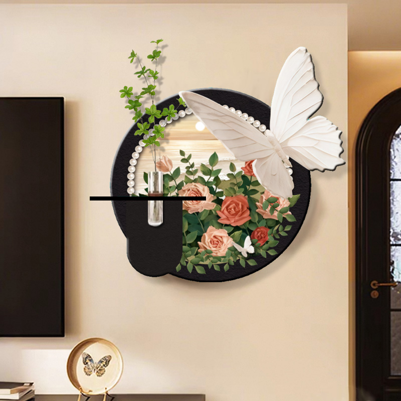 CS-030中古风餐厅装饰画水培绿植客厅挂画玫瑰蝴蝶置物架捡漏1