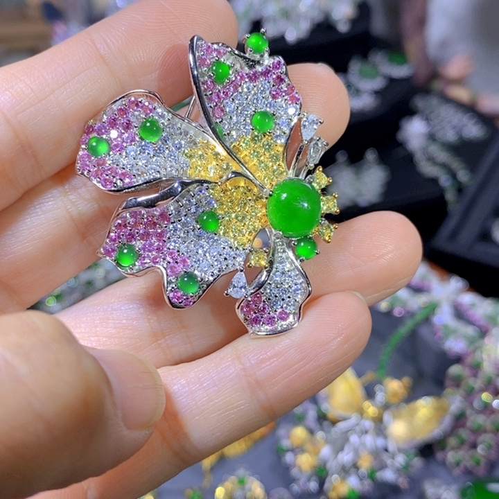 翡翠戒指银S925镶嵌天然翡翠