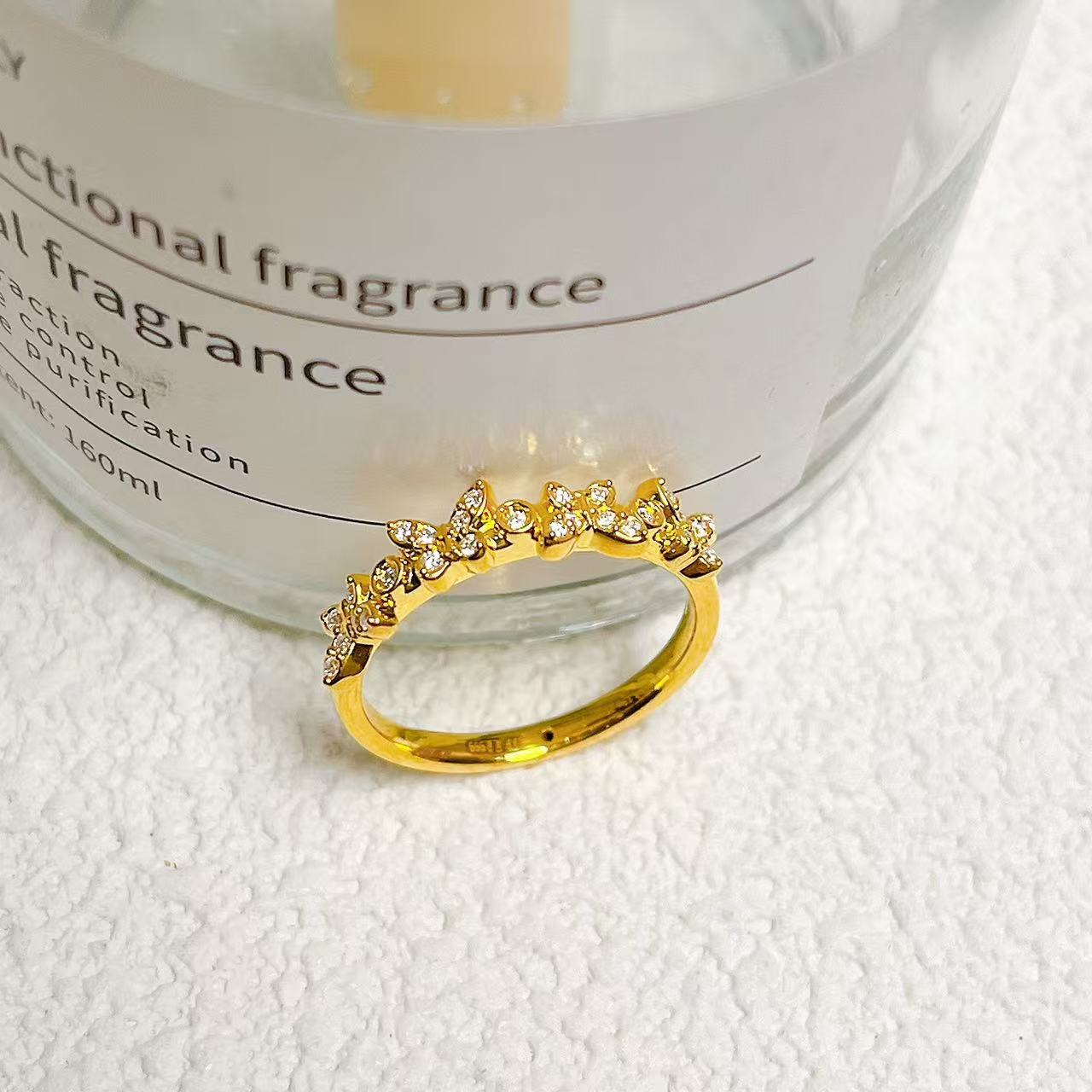 足金999蝴蝶镶嵌戒指时尚轻奢女士个性经典镶嵌