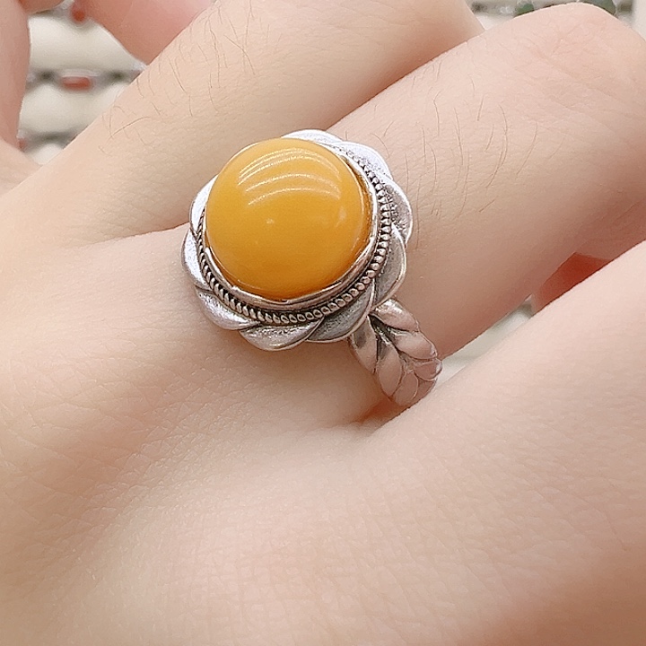 蜜蜡银S925镶嵌戒指