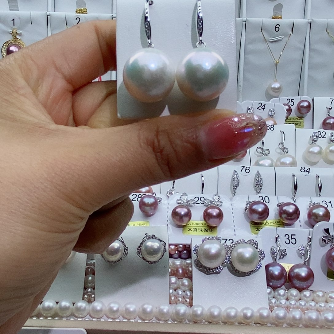 银S925镶嵌淡水珍珠耳饰曼**贸