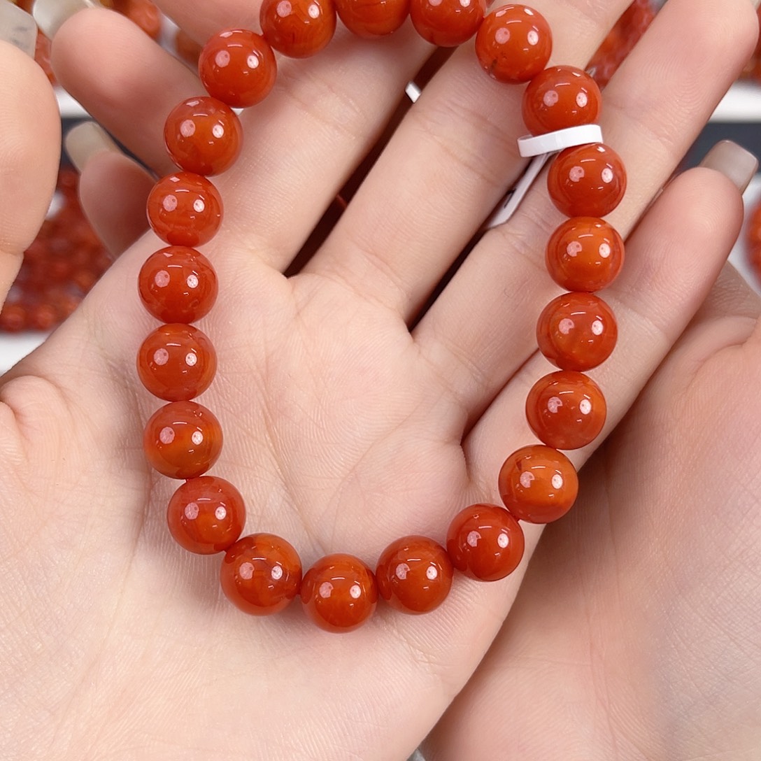 南红玛瑙未镶嵌瓦西柿子红玉化9mm手串