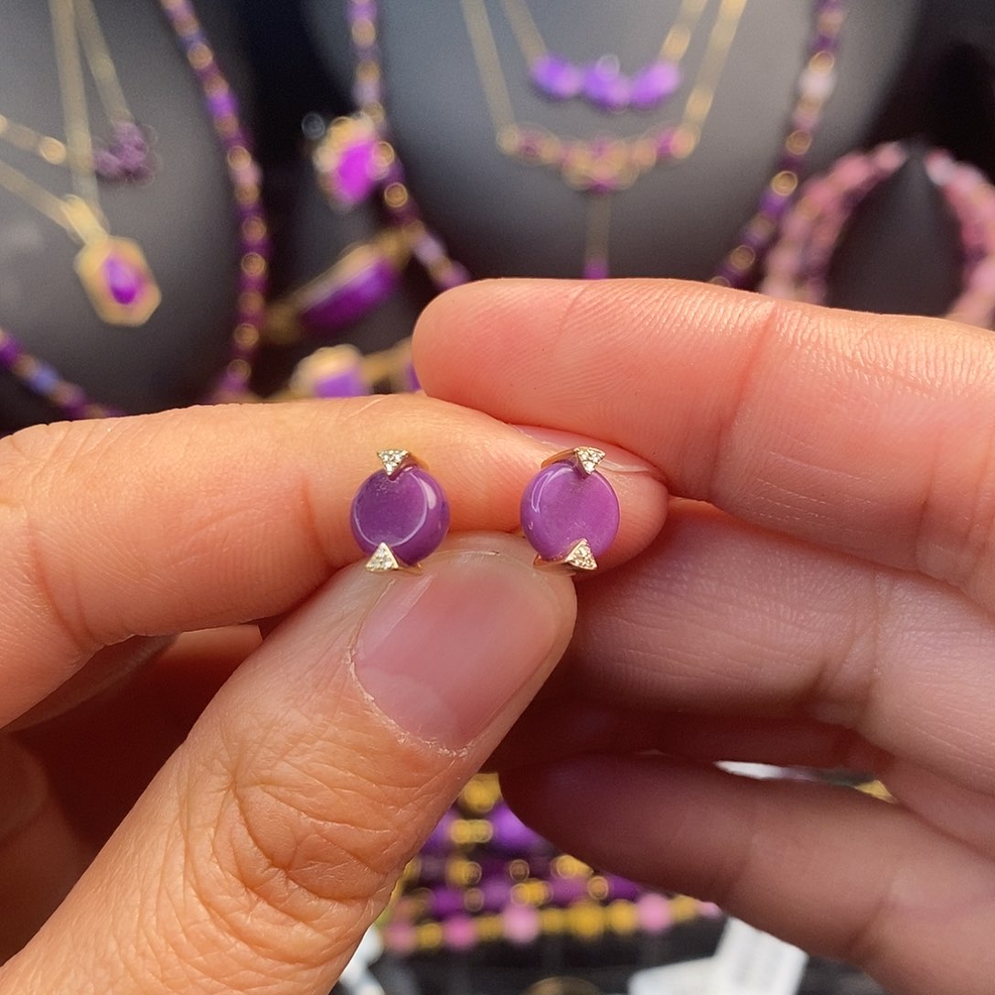 苏纪石（舒俱来）耳饰18K金镶嵌