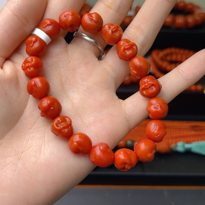 南红玛瑙未镶嵌南红玛瑙瓦西料弥勒佛手串10mm