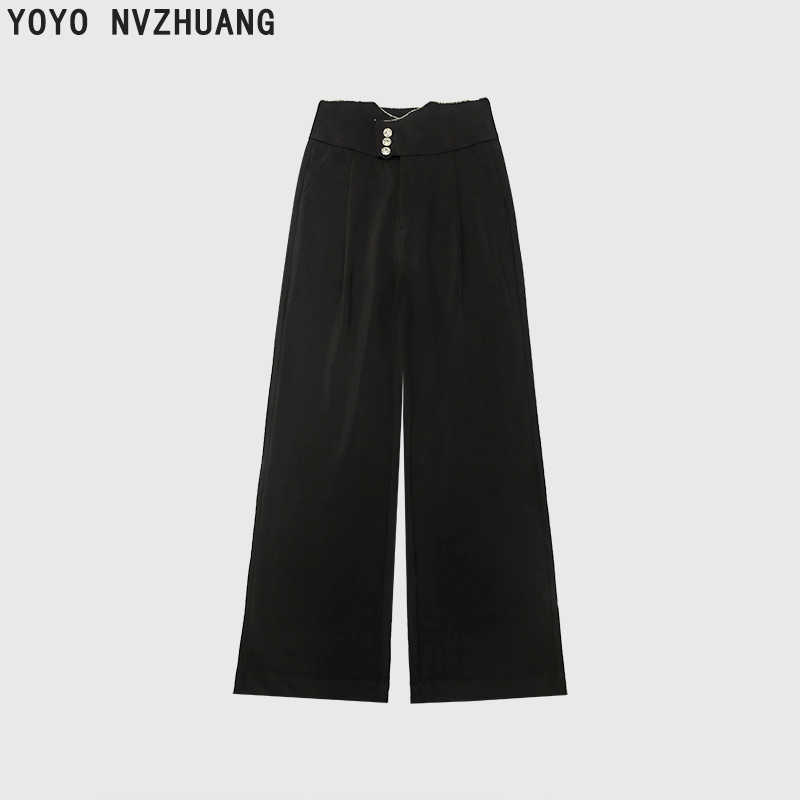 阔腿裤高腰镂空休闲裤垂顺感裤子简约设计师女士西装