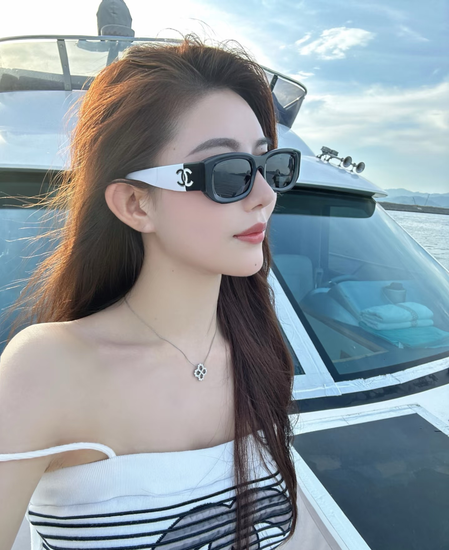 未使用 Chanel/香奈儿 黑白熊猫拼接双C大logo太阳镜眼镜墨镜