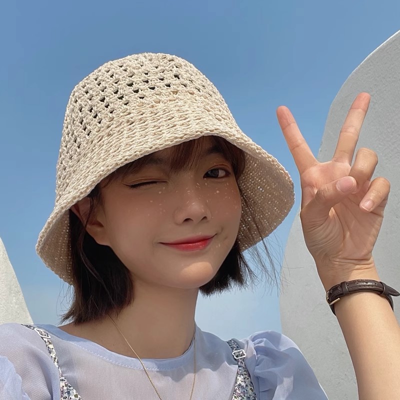 2025新款镂空渔夫帽女夏透气防晒帽子薄款防紫外线遮阳水桶太阳帽