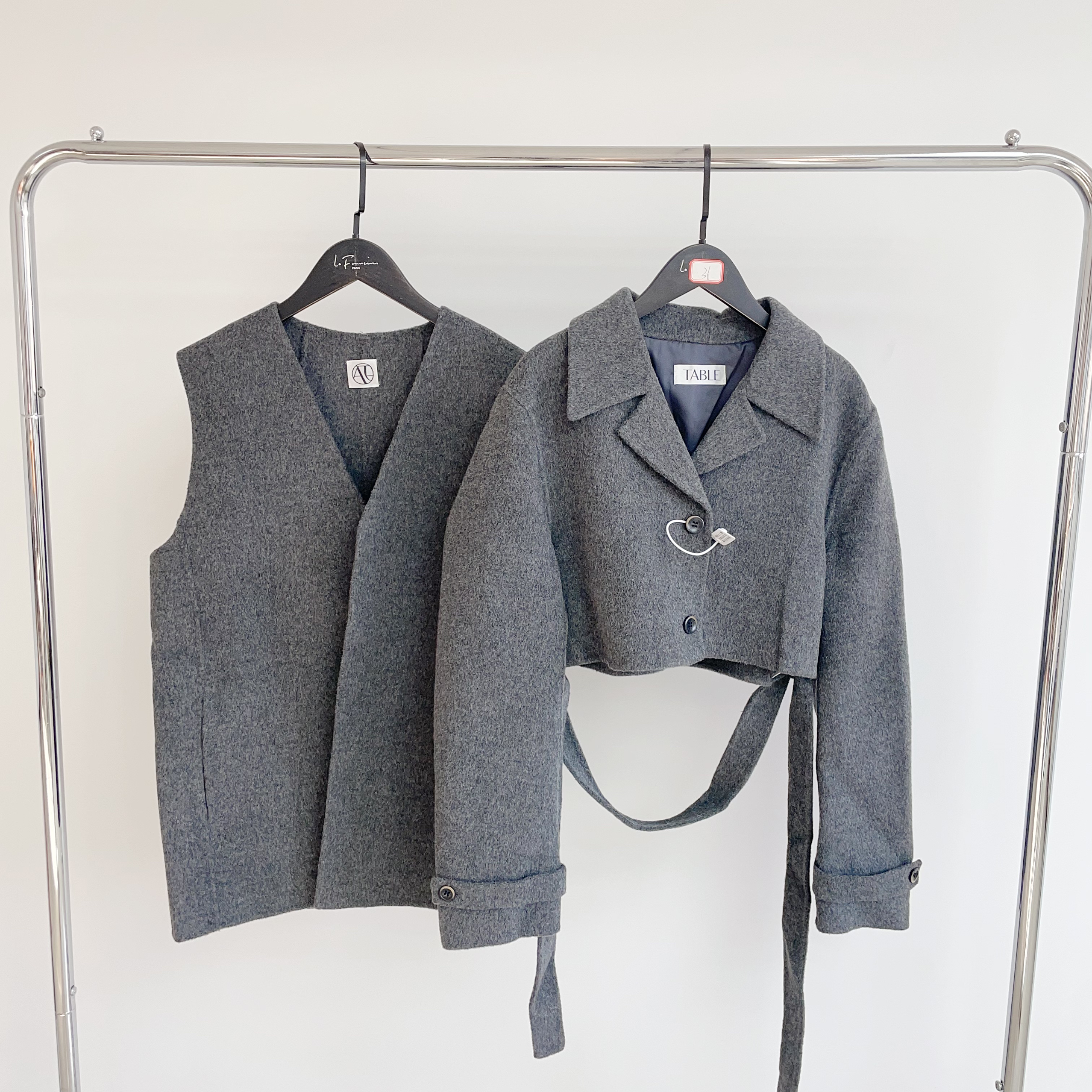 P214 手缝双面设计感休闲两件套毛呢