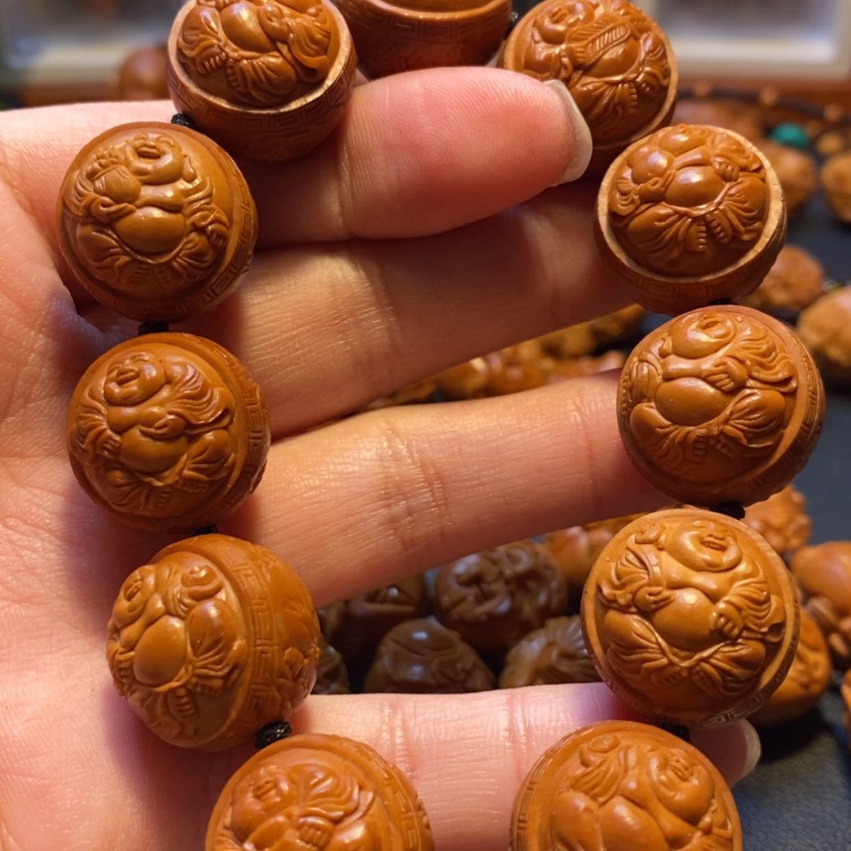 【闪购商品】橄榄核手串/手链苏工名家顶级老铁核正圆风景弥勒