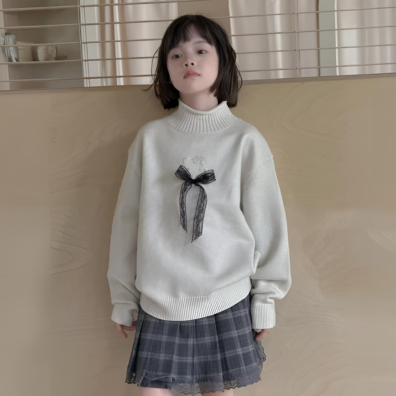 &苏珊&新款冬款88965加绒烫钻猫猫蕾丝韩版柔软毛衣