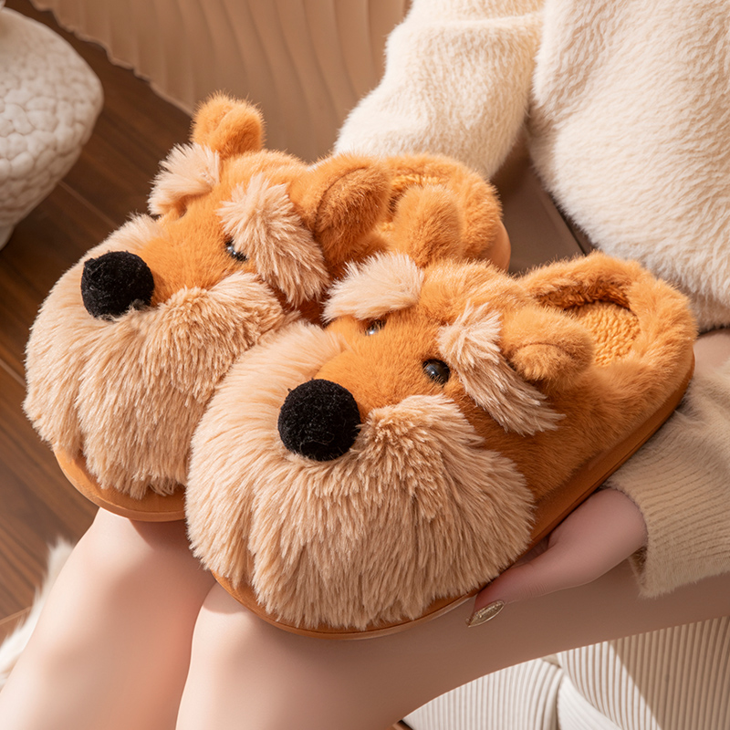可爱小狗棉拖鞋女秋冬家用厚底踩屎感毛绒保暖防滑室内拖鞋