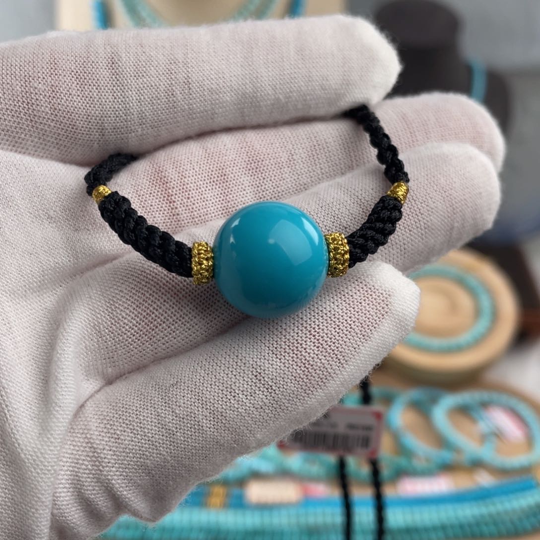 绿松石手链未镶嵌精品玉化暴暴蓝圆珠卡15+