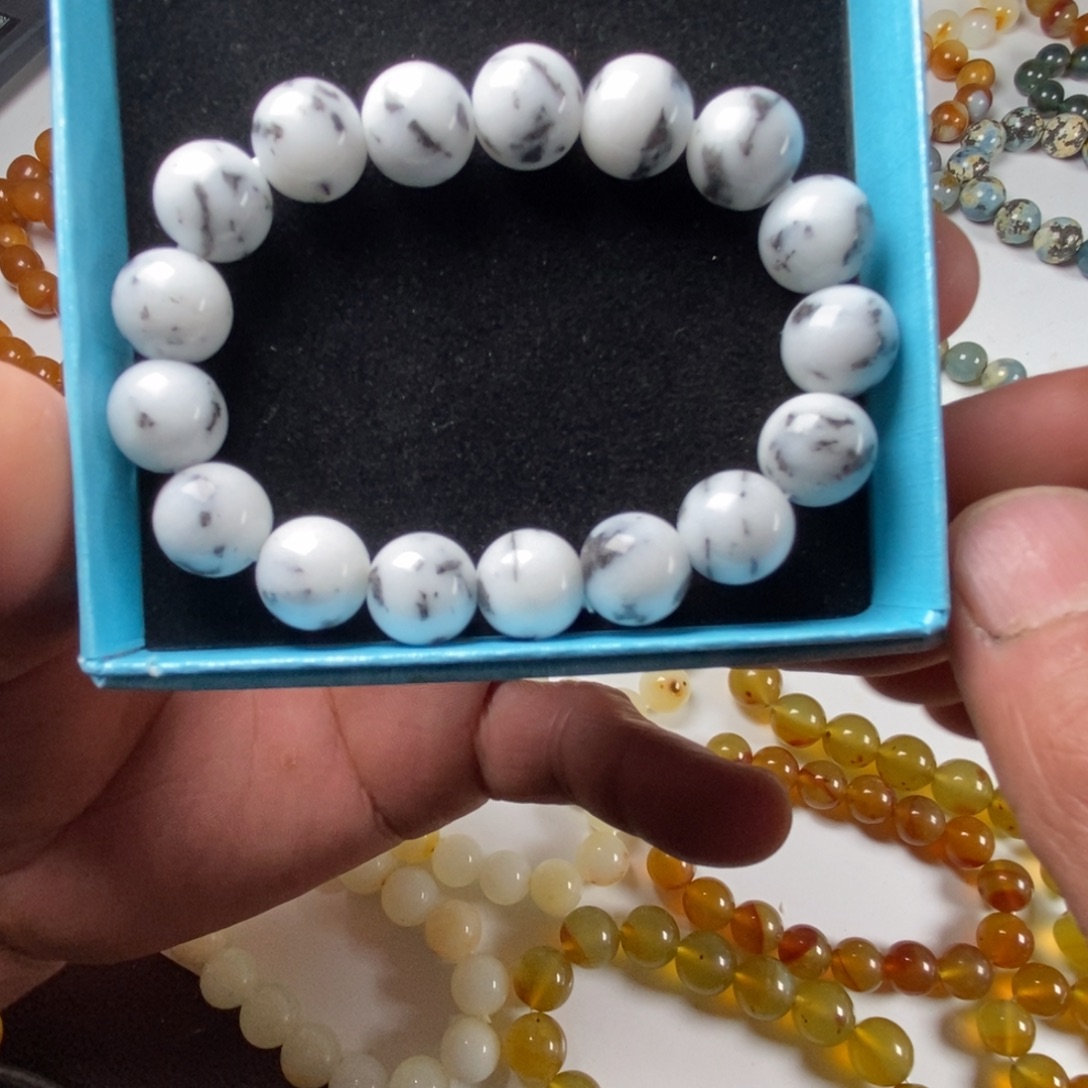 蛇纹石玉未镶嵌手链花玉黑白花油脂硬料