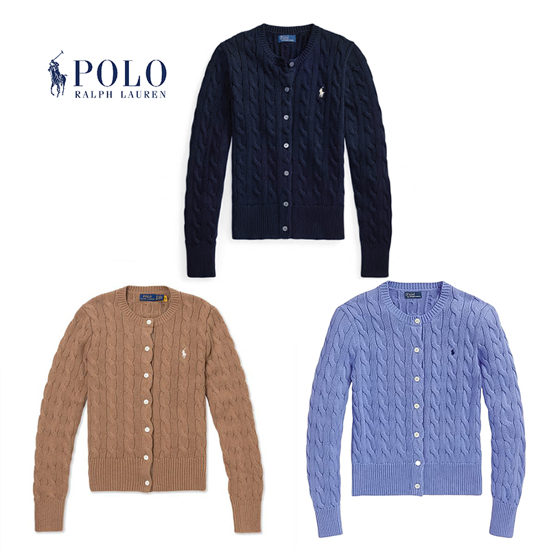 Ralph Lauren/拉夫劳伦三色纽扣绞花圆领开衫