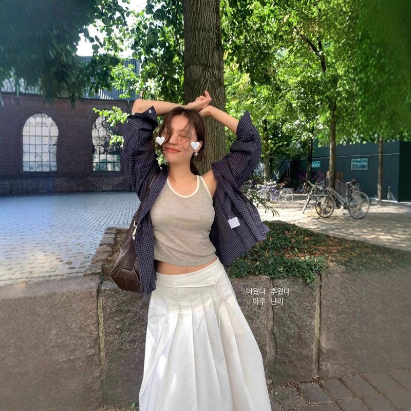 韩设计师tann*t棉质格纹长袖衬衫韩系女装宽松休闲高级衬
