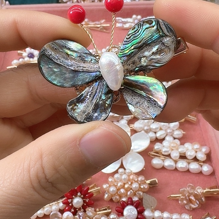 淡水珍珠发饰银S925镶嵌