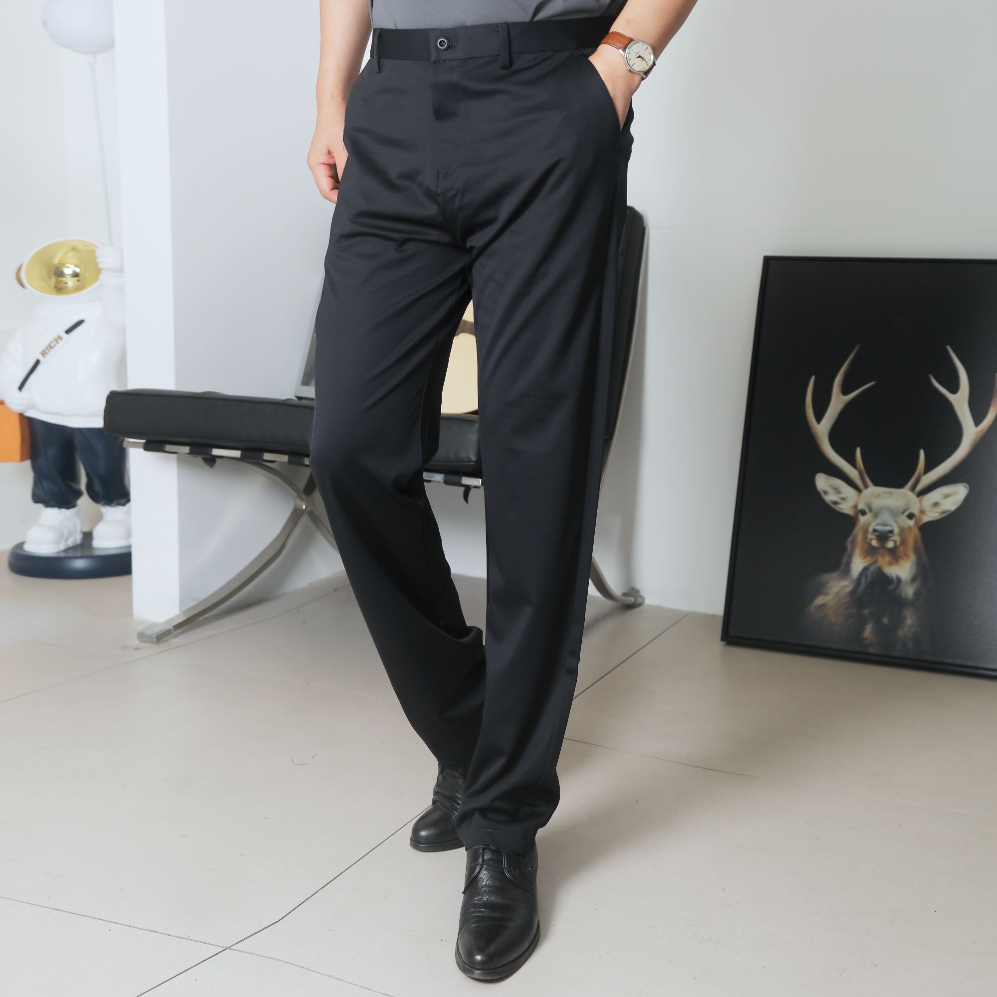 男生小鸟男士夏季冰凉感超薄透气桑蚕丝成分休闲长裤裤子薄款