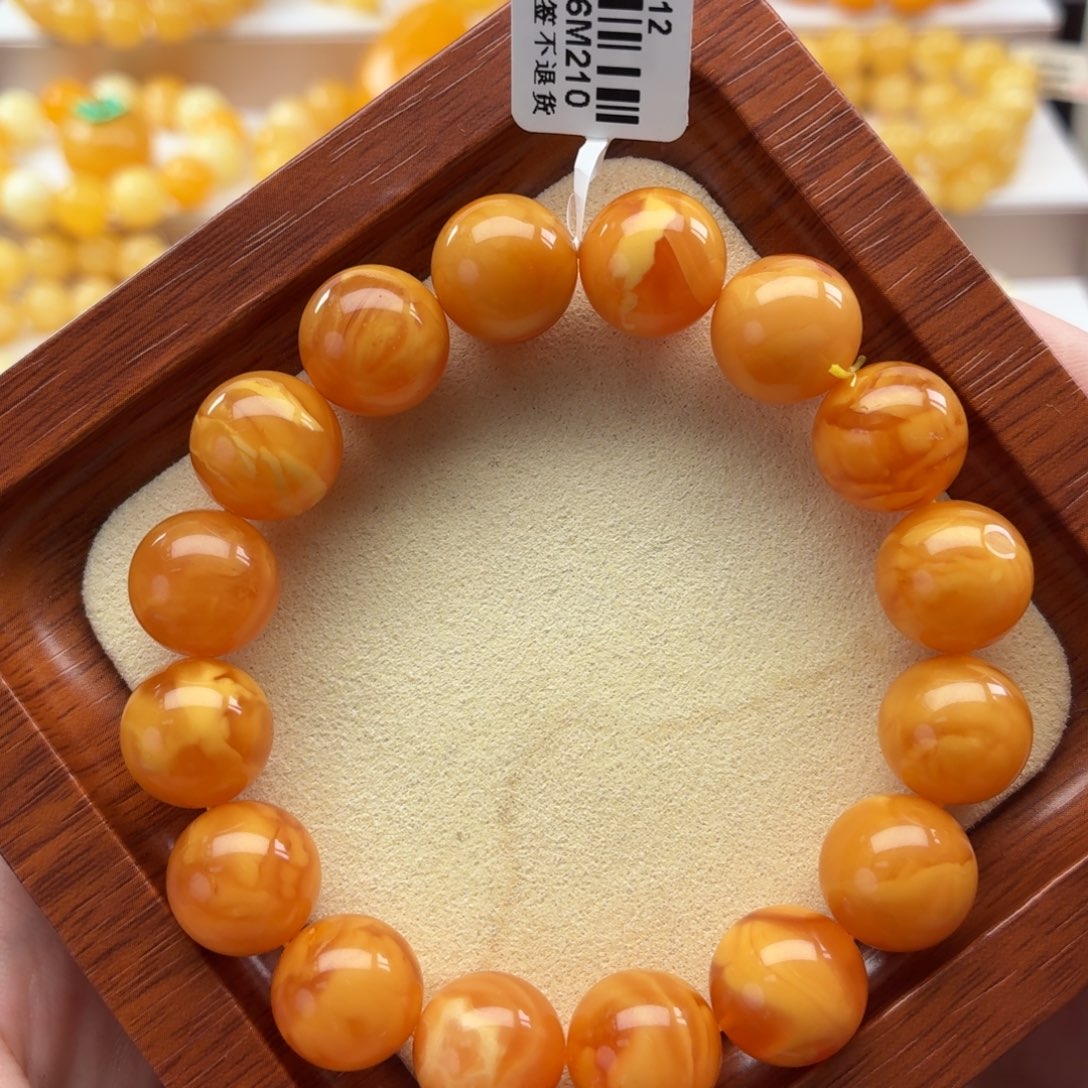 琥珀未镶嵌裸石B127鸡油红妖花手串卡13+