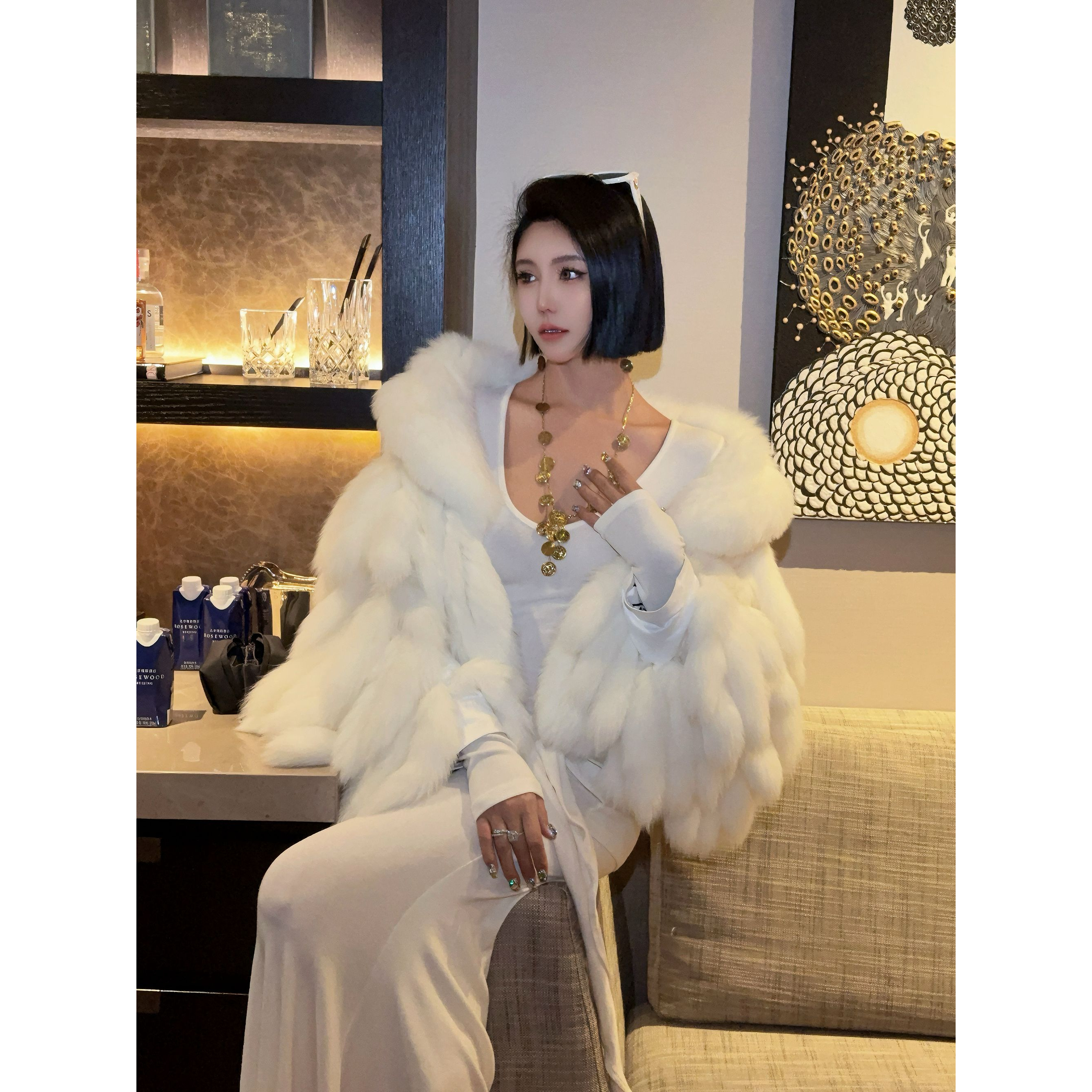 人造皮草 S300【白雪公主】白色毛毛翻领堆堆短款外套WT14182