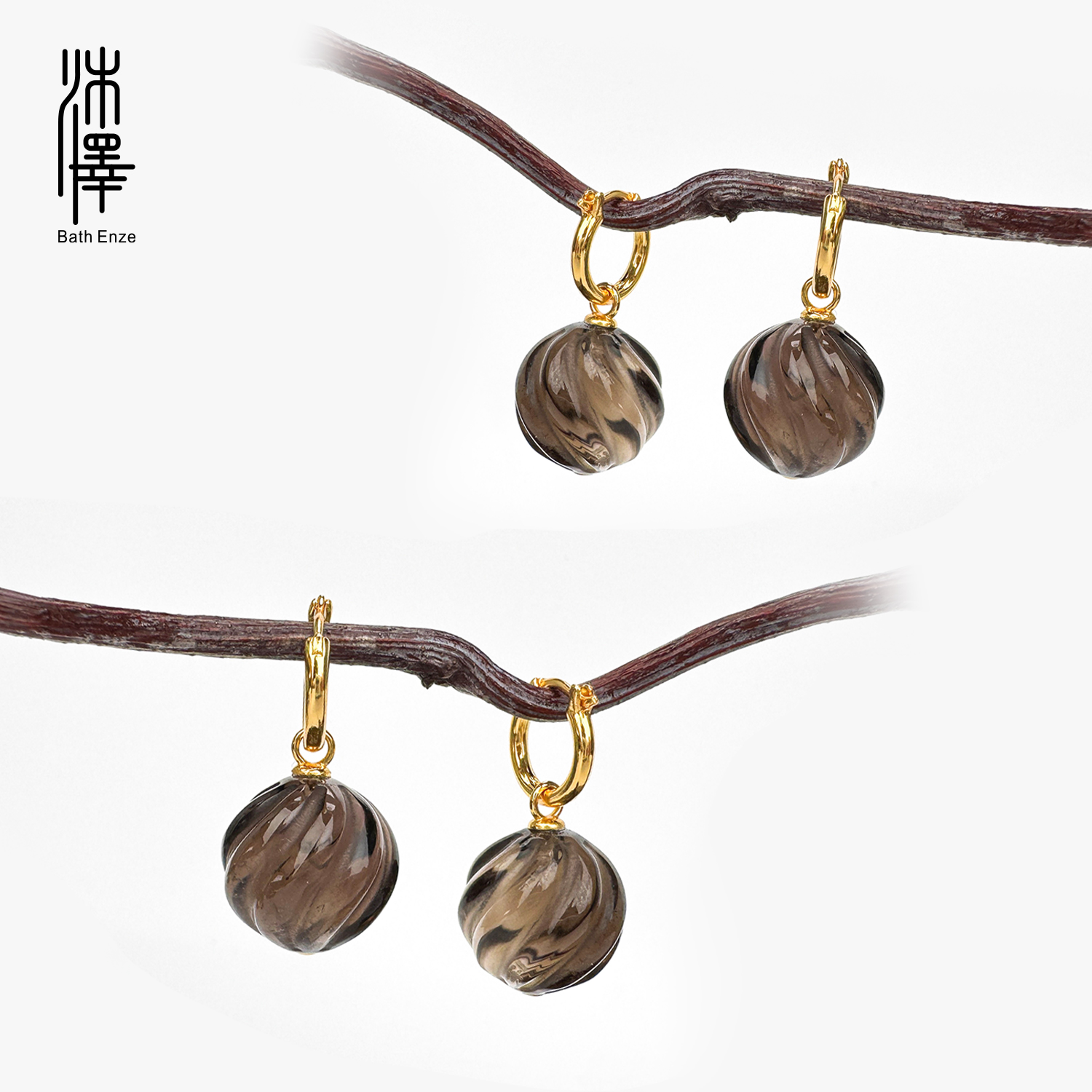 沐泽【金銮殿】16-17mm南瓜珠茶晶耳饰耳环YC（多样性发其一）