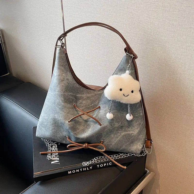 双肩包设计感小众包包女高级感大容量牛仔托特包单肩斜挎多用背包