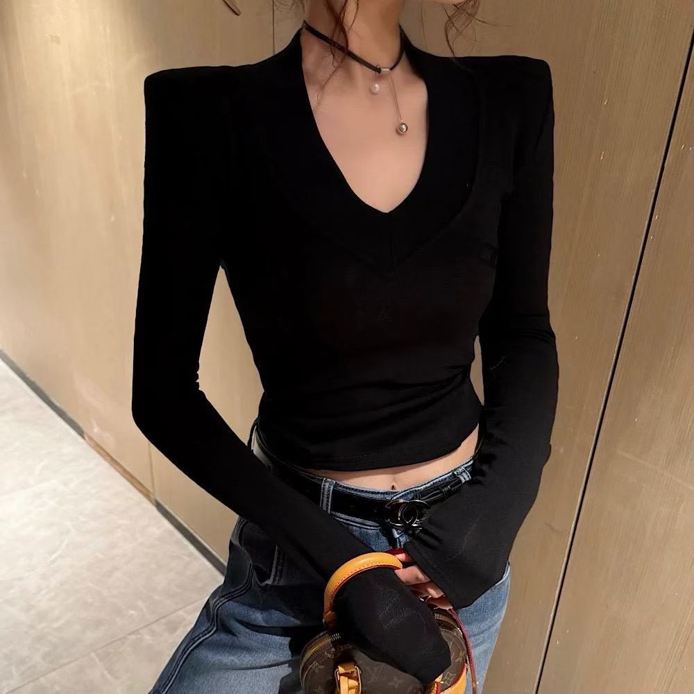 2025古古家【001-200】冬季辣妹长袖休闲修身百搭设计款炸街上衣T恤